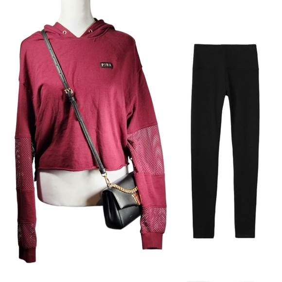 *PINK* Burgandy Oversized Crop Top With Long Sleeves - Picture 2 of 9
